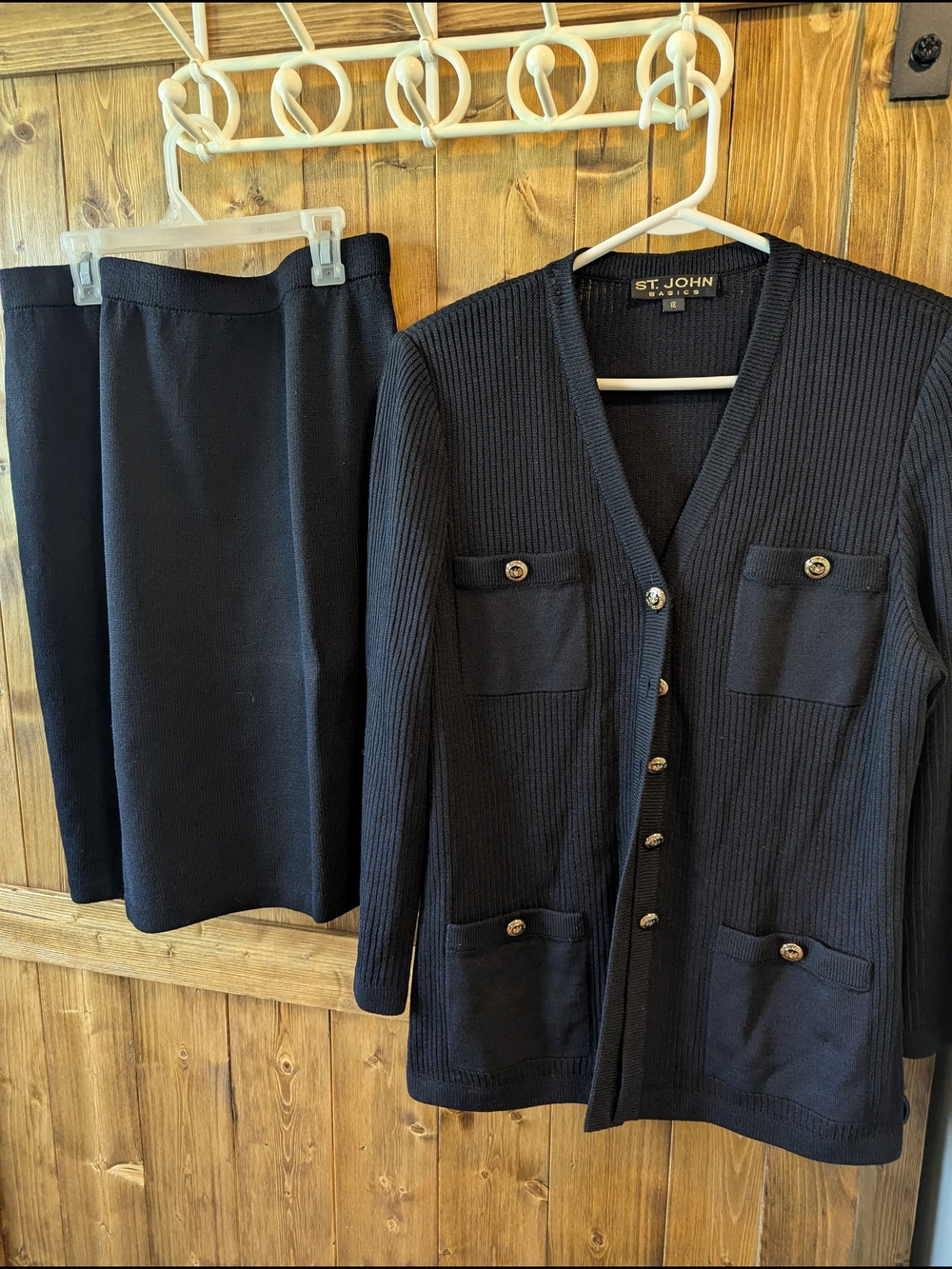 St. John Black Knit Dress Suit